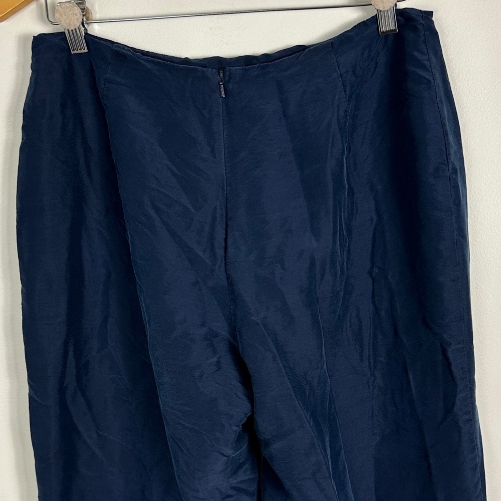 Ralph Lauren 100% Silk Navy Blue Wide Leg Pants Womens Size 12 Back Zip Trousers - Picture 7 of 16